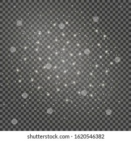The dust sparks and golden stars shine with special light. Vector sparkles on a transparent background. Christmas light effect. Sparkling magical dust particles.