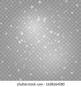 The dust sparks and golden stars shine with special light. Vector sparkles on a transparent background. Christmas light effect. Sparkling magical dust particles.