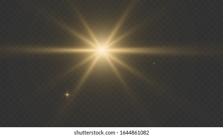 The dust sparks and golden stars shine with special light. Vector sparkles on a transparent background. Christmas light effect. Sparkling magical dust particles.