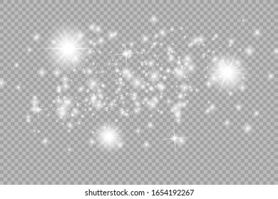 The dust sparks and golden stars shine with special light. Vector sparkles on a transparent background. Christmas light effect. Sparkling magical dust particles.