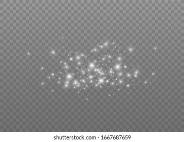 The dust sparks and golden stars shine with special light. Vector sparkles on a transparent background. Christmas light effect. Sparkling magical dust particles.