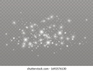 The dust sparks and golden stars shine with special light. Vector sparkles on a transparent background. Christmas light effect. Sparkling magical dust particles.