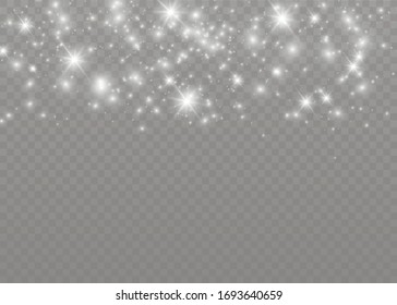 The dust sparks and golden stars shine with special light. Vector sparkles on a transparent background. Christmas light effect. Sparkling magical dust particles.