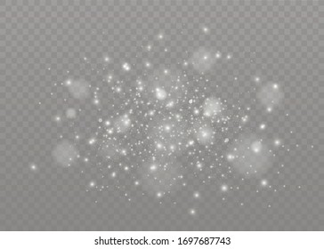 The dust sparks and golden stars shine with special light. Vector sparkles on a transparent background. Christmas light effect. Sparkling magical dust particles.