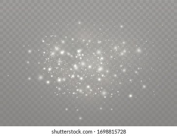 The dust sparks and golden stars shine with special light. Vector sparkles on a transparent background. Christmas light effect. Sparkling magical dust particles.