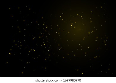 The dust sparks and golden stars shine with special light. Vector sparkles on a transparent background. Christmas light effect. Sparkling magical dust particles.