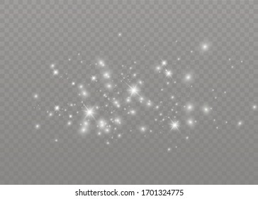 The dust sparks and golden stars shine with special light. Vector sparkles on a transparent background. Christmas light effect. Sparkling magical dust particles.