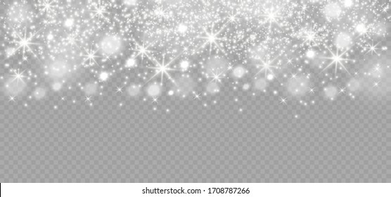 The dust sparks and golden stars shine with special light. Vector sparkles on a transparent background. Christmas light effect. Sparkling magical dust particles.