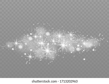 The dust sparks and golden stars shine with special light. Vector sparkles on a transparent background. Christmas light effect. Sparkling magical dust particles.