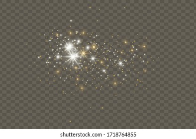 The dust sparks and golden stars shine with special light. Vector sparkles on a transparent background. Sparkling magical dust particles.