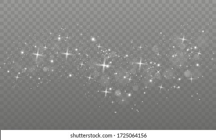 The dust sparks and golden stars shine with special light. Vector sparkles on a transparent background. Christmas light effect. Sparkling magical dust particles.