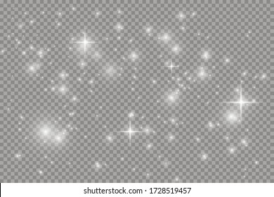 The dust sparks and golden stars shine with special light. Vector sparkles on a transparent background. Christmas light effect. Sparkling magical dust particles.