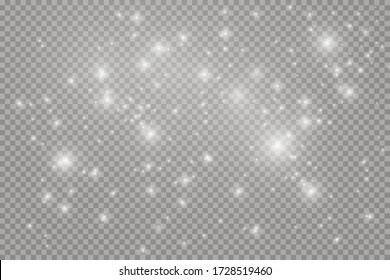 The dust sparks and golden stars shine with special light. Vector sparkles on a transparent background. Christmas light effect. Sparkling magical dust particles.