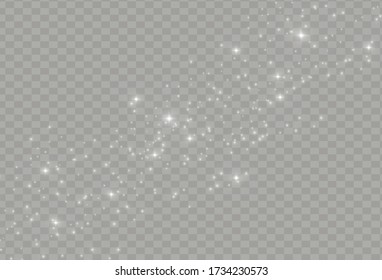 The dust sparks and golden stars shine with special light. Vector sparkles on a transparent background. Christmas light effect. Sparkling magical dust particles.