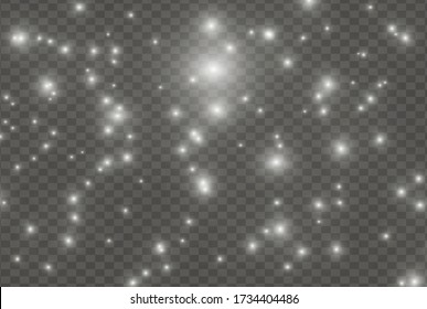 The dust sparks and golden stars shine with special light. Vector sparkles on a transparent background. Christmas light effect. Sparkling magical dust particles.