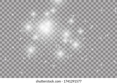 The dust sparks and golden stars shine with special light. Vector sparkles on a transparent background. Christmas light effect. Sparkling magical dust particles.