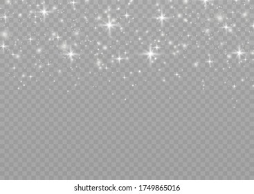 The dust sparks and golden stars shine with special light. Vector sparkles on a transparent background. Christmas light effect. Sparkling magical dust particles.