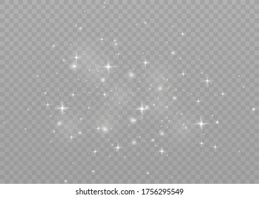 The dust sparks and golden stars shine with special light. Vector sparkles on a transparent background. Christmas light effect. Sparkling magical dust particles.