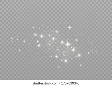 The dust sparks and golden stars shine with special light. Vector sparkles on a transparent background. Christmas light effect. Sparkling magical dust particles.