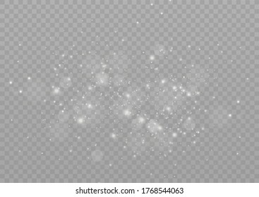 The dust sparks and golden stars shine with special light. Vector sparkles on a transparent background. Christmas light effect. Sparkling magical dust particles.