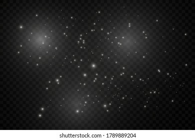 The dust sparks and golden stars shine with special light. Vector sparkles on a transparent background. Christmas light effect. Sparkling magical dust particles.