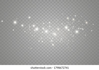 The dust sparks and golden stars shine with special light. Sparkles on a transparent background. Christmas light effect. Sparkling magical dust particles.