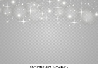 The dust sparks and golden stars shine with special light. Vector sparkles on a transparent background. Christmas light effect. Sparkling magical dust particles.