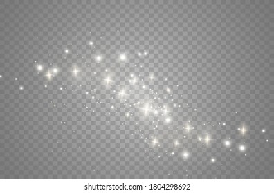 The dust sparks and golden stars shine with special light. Vector sparkles on a transparent background. Christmas light effect. Sparkling magical dust particles.