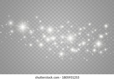 The dust sparks and golden stars shine with special light. Vector sparkles on a transparent background. Christmas light effect. Sparkling magical dust particles.