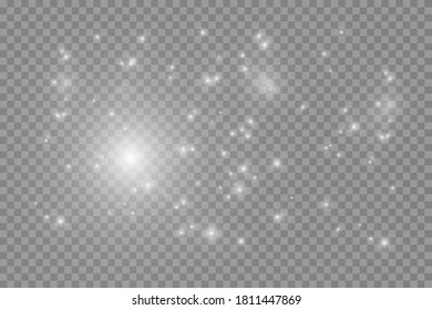 The dust sparks and golden stars shine with special light. Vector sparkles on a transparent background. Christmas light effect. Sparkling magical dust particles.