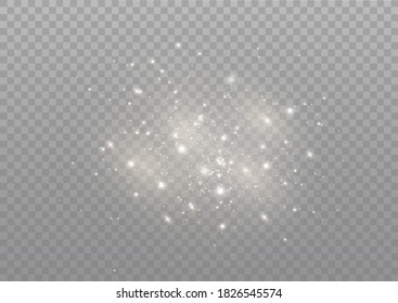 The dust sparks and golden stars shine with special light. Vector sparkles on a transparent background. Christmas light effect. Sparkling magical dust particles.