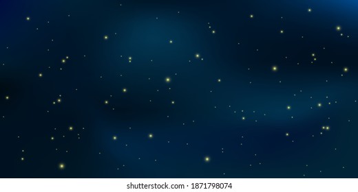 The dust sparks and golden stars shine with special light. Vector sparkles on a blue background. 