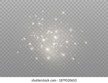 The dust sparks and golden stars shine with special light. Vector sparkles on a transparent background. Christmas light effect. Sparkling magical dust particles.