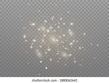 The dust sparks and golden stars shine with special light. Vector sparkles on a transparent background. Christmas light effect. Sparkling magical dust particles.