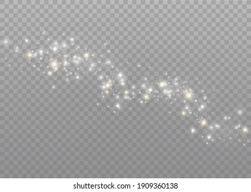 The dust sparks and golden stars shine with special light. Vector sparkles on a transparent background. Christmas light effect. Sparkling magical dust particles.