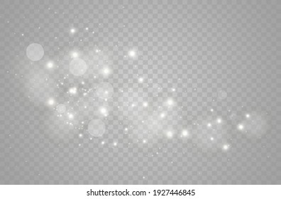 The dust sparks and golden stars shine with special light. Vector sparkles on a transparent background. Christmas light effect. Sparkling magical dust particles.