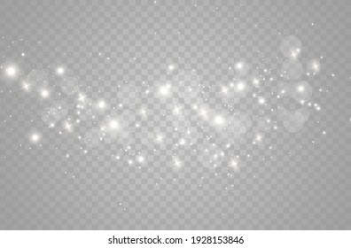 The dust sparks and golden stars shine with special light. Vector sparkles on a transparent background. Christmas light effect. Sparkling magical dust particles.