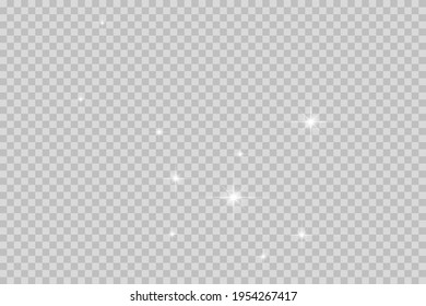 The dust sparks and golden stars shine with special light. Vector sparkles on a transparent background. Christmas light effect. Sparkling magical dust particles. Vector illustration