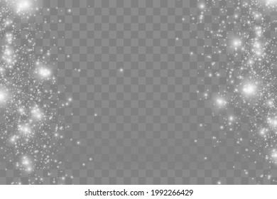 The dust sparks and golden stars shine with special light. Vector sparkles on a transparent background. Christmas light effect. Sparkling magical dust particles.