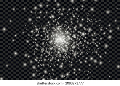 The dust sparks and golden stars shine with special light. Vector sparkles on a transparent background. Sparkling magical dust particles.