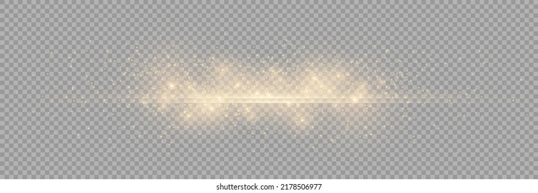 The dust sparks and golden stars shine with special light. Vector sparkles on a transparent background. . Stock royalty free vector illustration. PNG	
