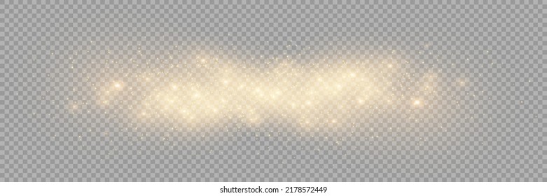 The dust sparks and golden stars shine with special light. Vector sparkles on a transparent background. . Stock royalty free vector illustration. PNG	