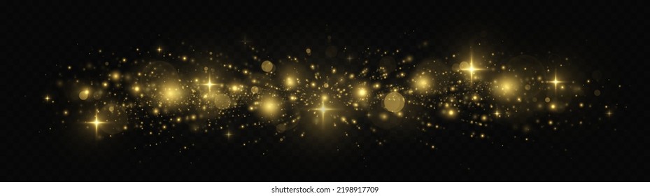 The dust sparks and golden stars shine with special light. Sparkling space magical dust particles.