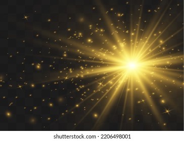 The dust sparks and golden stars shine with special light. Vector sparkles on a transparent background. Christmas light effect. Sparkling magical dust particles interior stock vector