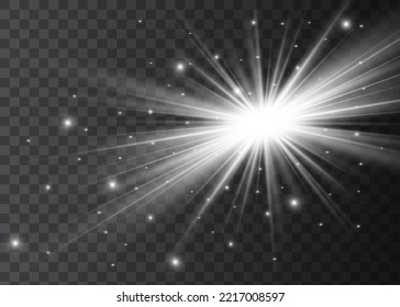 The dust sparks and golden stars shine with special light. Vector sparkles on a transparent background. Christmas light effect. Sparkling magical dust particles.