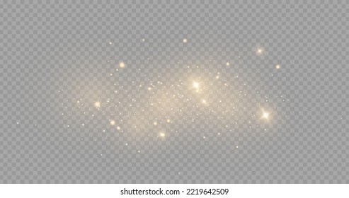 The dust sparks and golden stars shine with special light. Vector sparkles on a transparent background. . Stock royalty free vector illustration. PNG