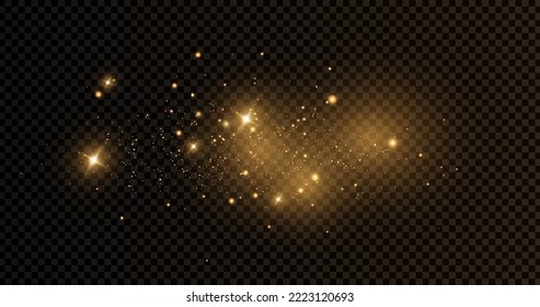 The dust sparks and golden stars shine with special light. Vector sparkles on a transparent background. . Stock royalty free vector illustration. PNG