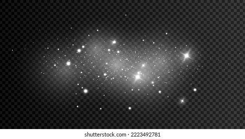 The dust sparks and golden stars shine with special light. Vector sparkles on a transparent background. . Stock royalty free vector illustration. PNG