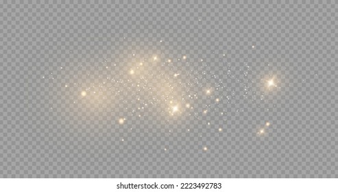 The dust sparks and golden stars shine with special light. Vector sparkles on a transparent background. . Stock royalty free vector illustration. PNG