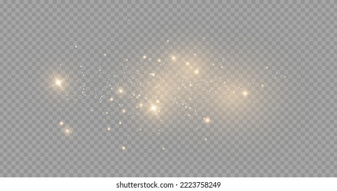 The dust sparks and golden stars shine with special light. Vector sparkles on a transparent background. . Stock royalty free vector illustration. PNG